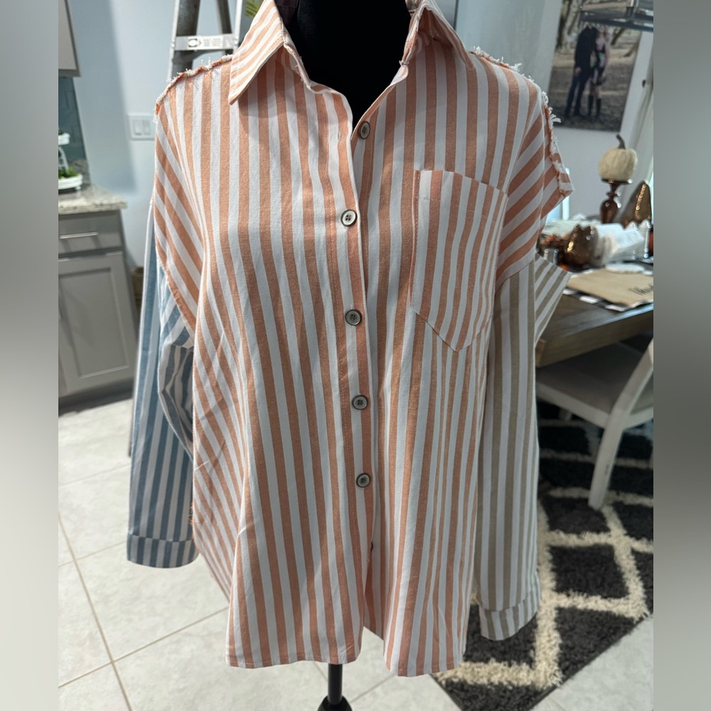 POL Orange and White Striped Shirt small